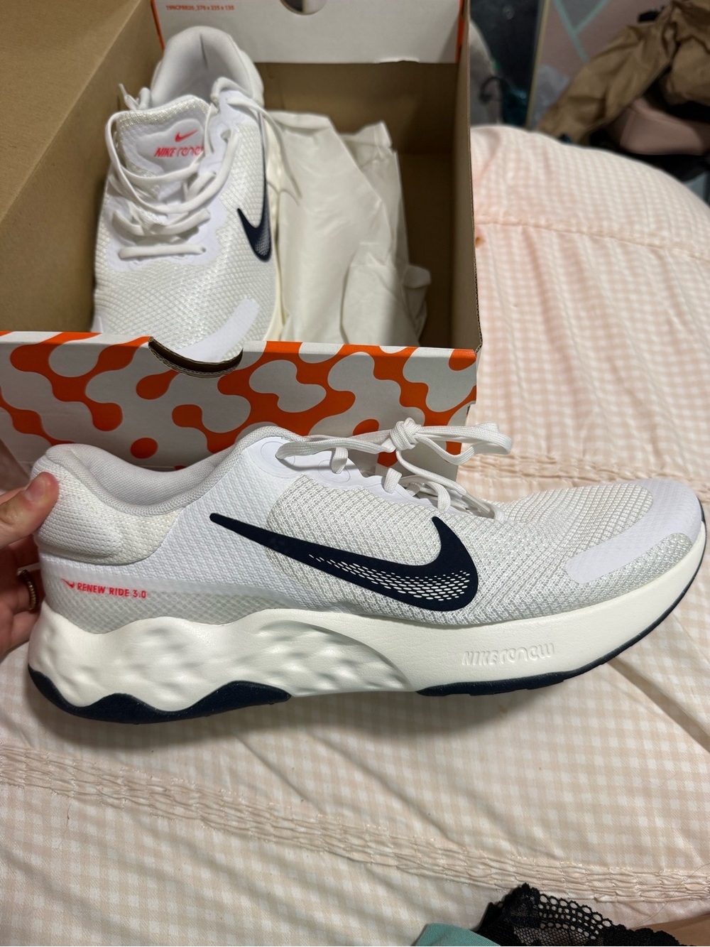 Nike White and Navy Mesh Running Sneakers